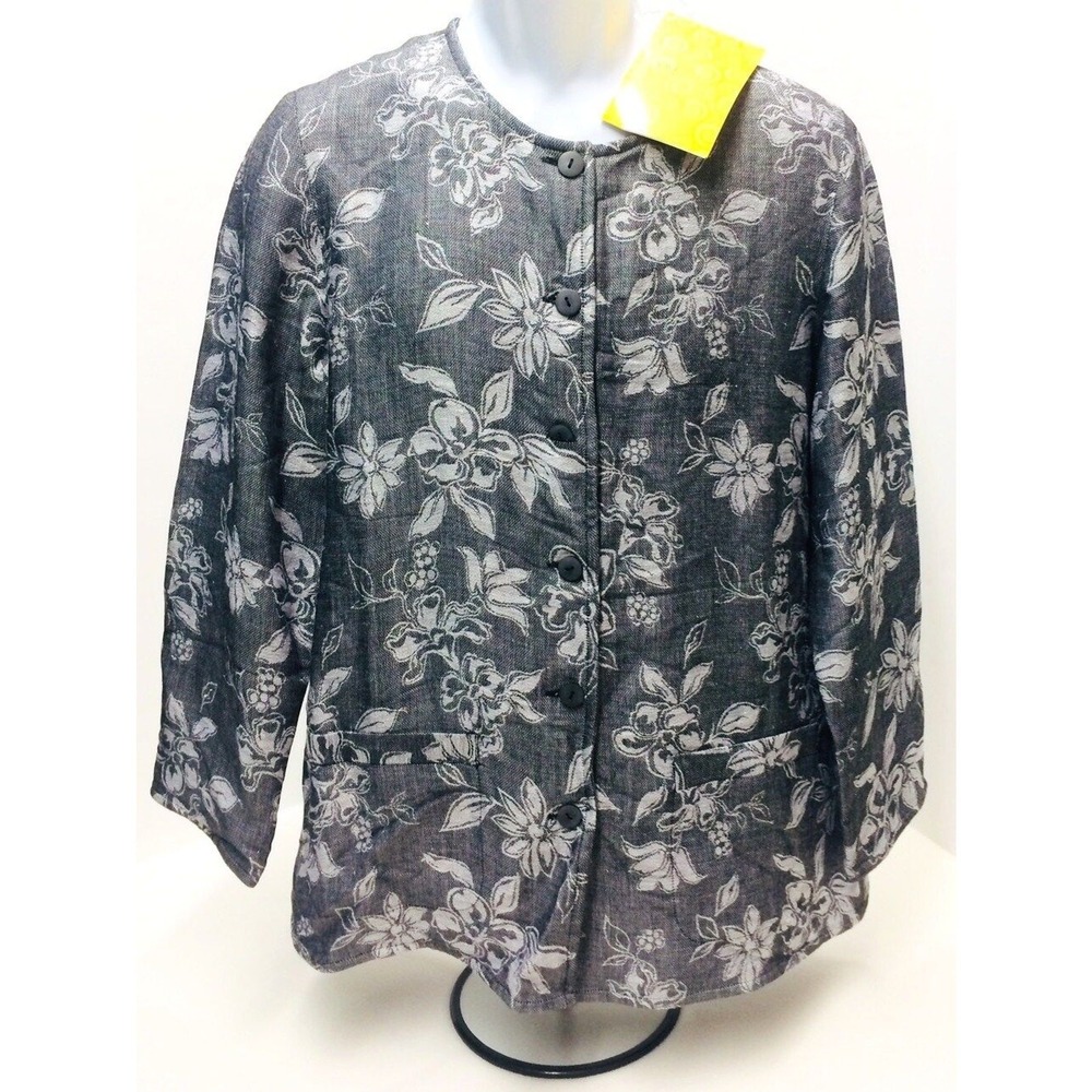 Dialogue womens jacket Size M lightweight linen blend LS button front NEW